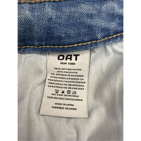 OAT Women’s 12 Denim Jean Shorts High Waist Stretch Light Wash Raw Hem - Picture 5 of 6